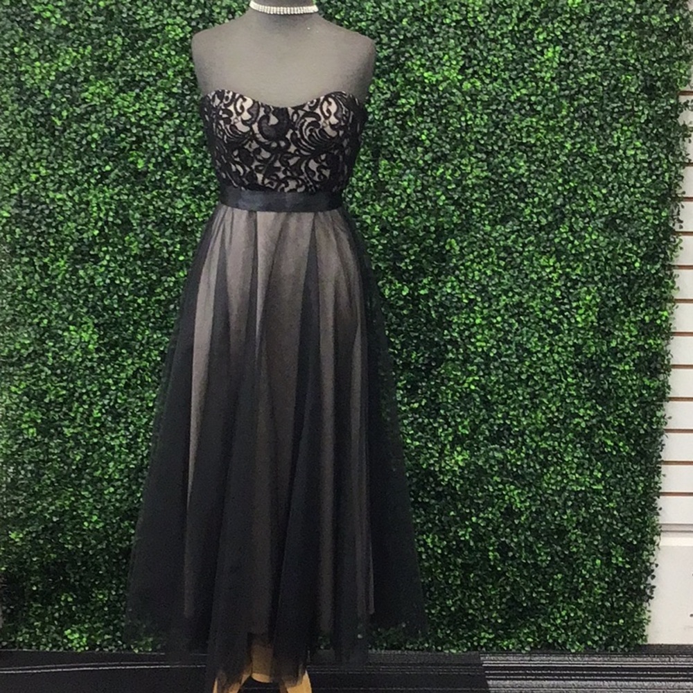 Dessy Collection Strapless Black and Gray A-Line Dress